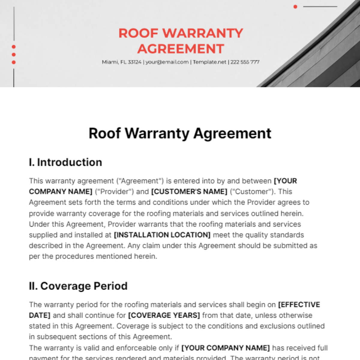 Printable Blank Roofing Warranty Template