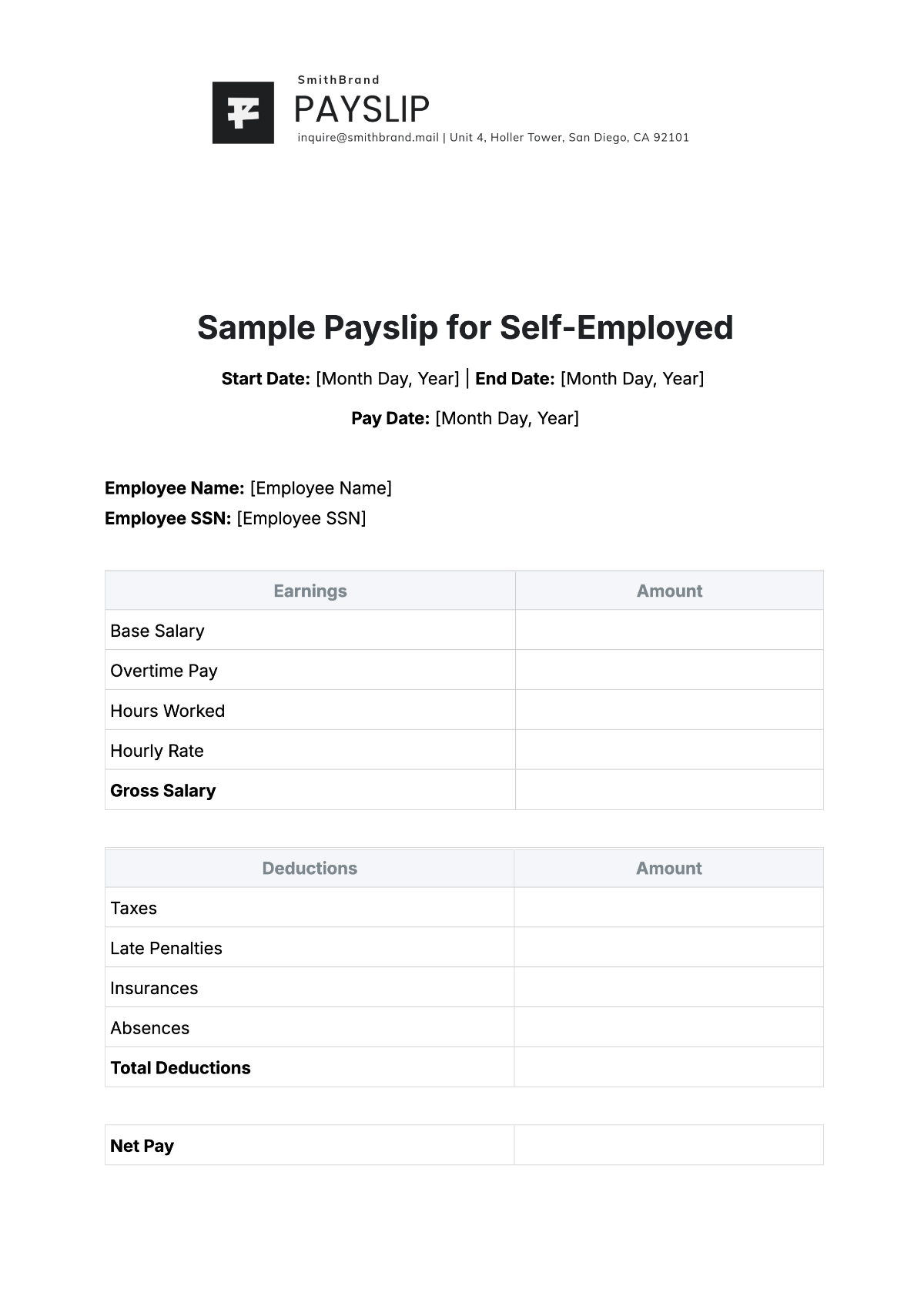 Free Sample Payslip For Self Employed Template To Edit Online