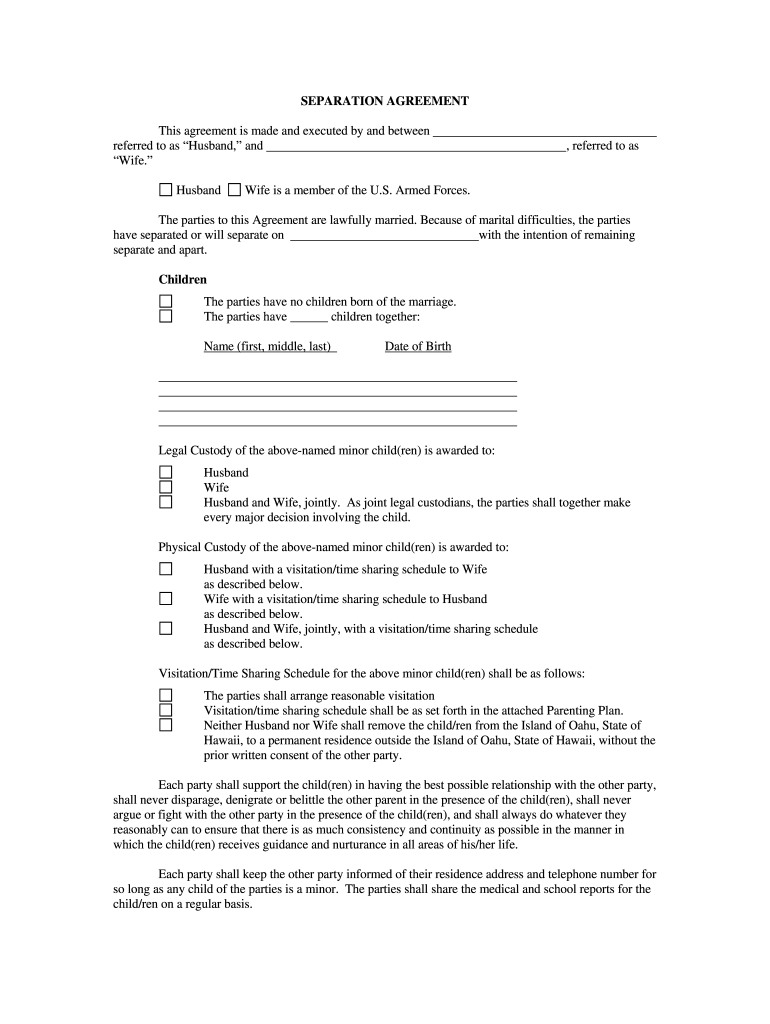 Nc Separation Agreement Blank Printable
