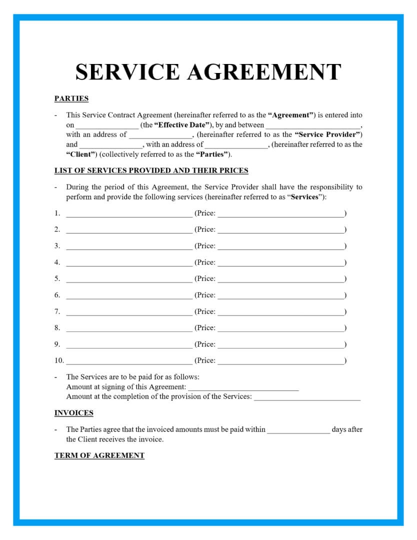 Printable Blank Contract Template