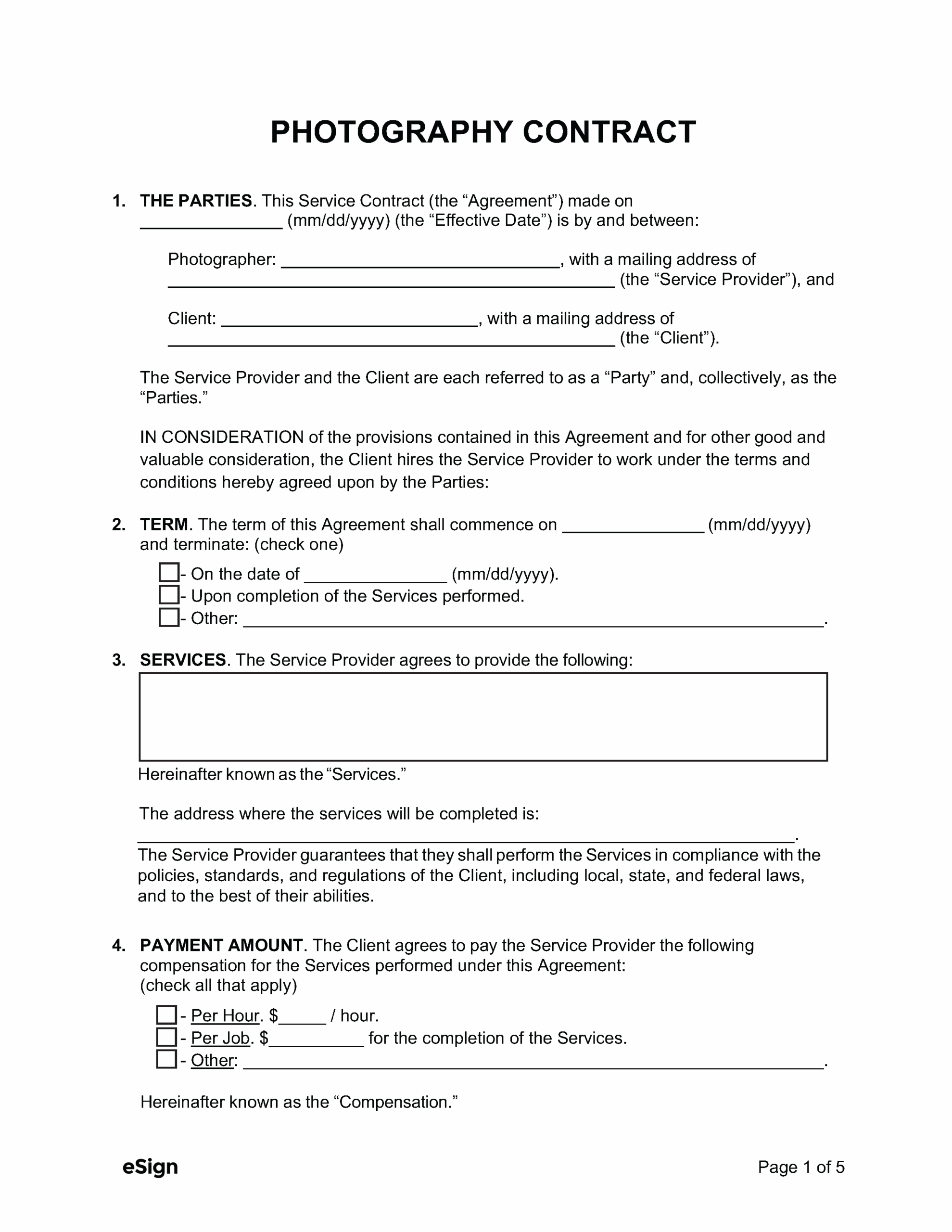 Free Printable Blank Contract Agreement