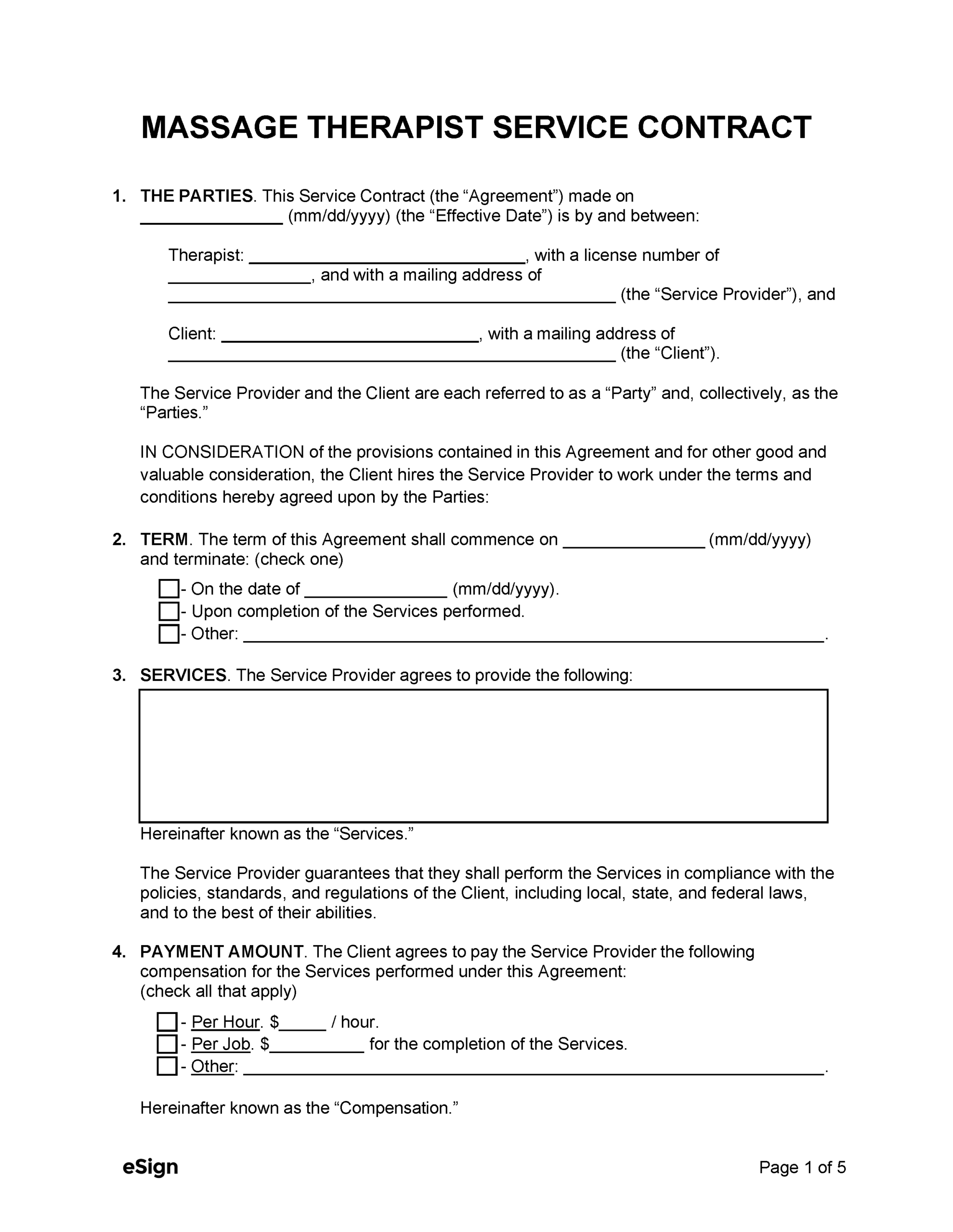 Printable Blank Service Contract Template