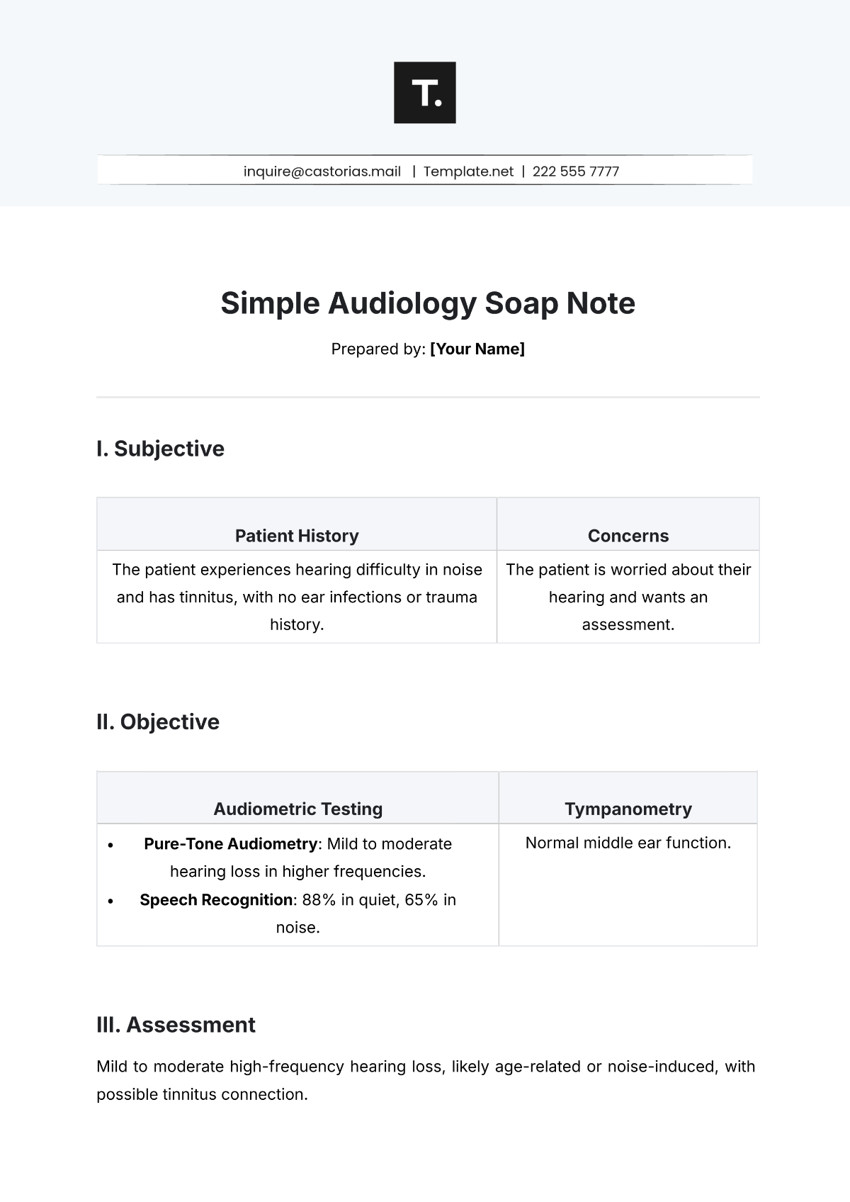 Free Simple Audiology Soap Note Template To Edit Online