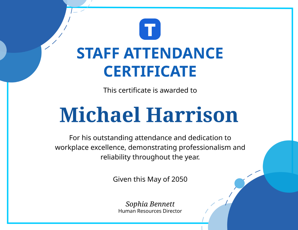 Free Simple Staff Attendance Certificate Template To Edit Online