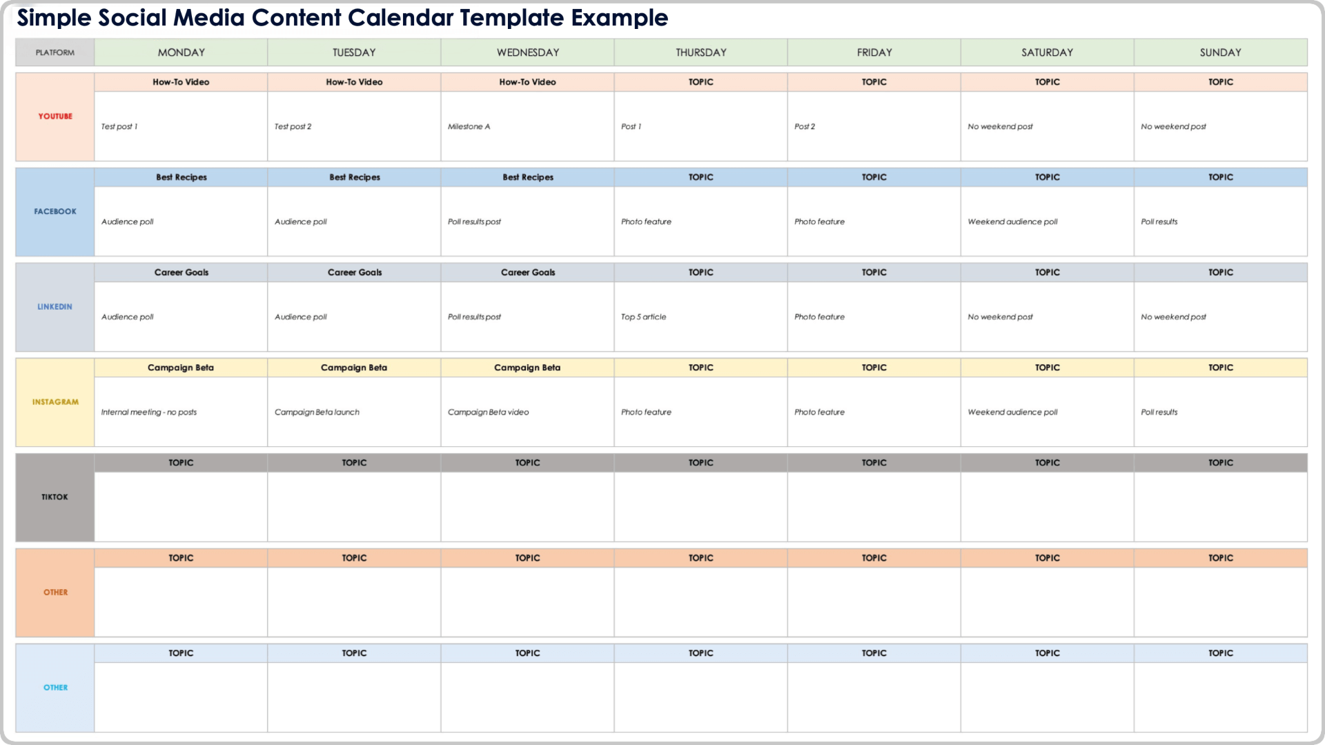 Printable Social Media Blank Calendar