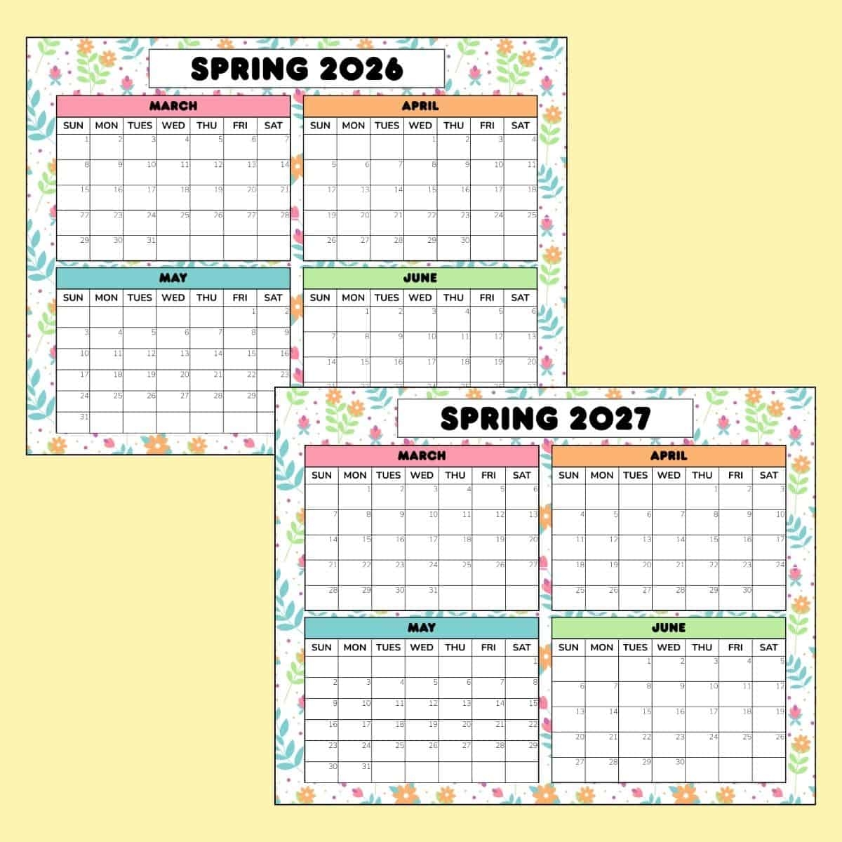 Cute Blank Calendar Printable 2026-2027
