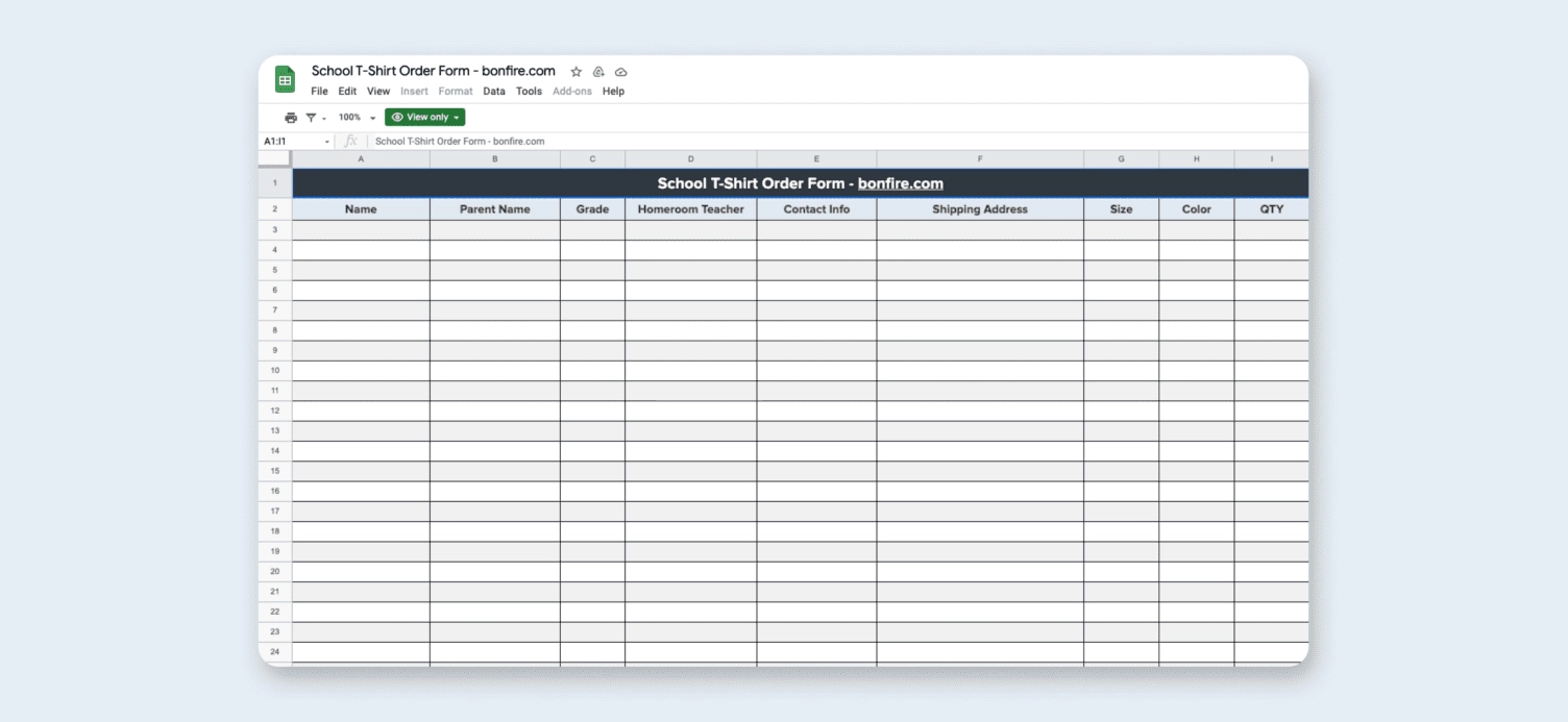 Free T Shirt Order Form Template Excel Google Sheets PDF Bonfire