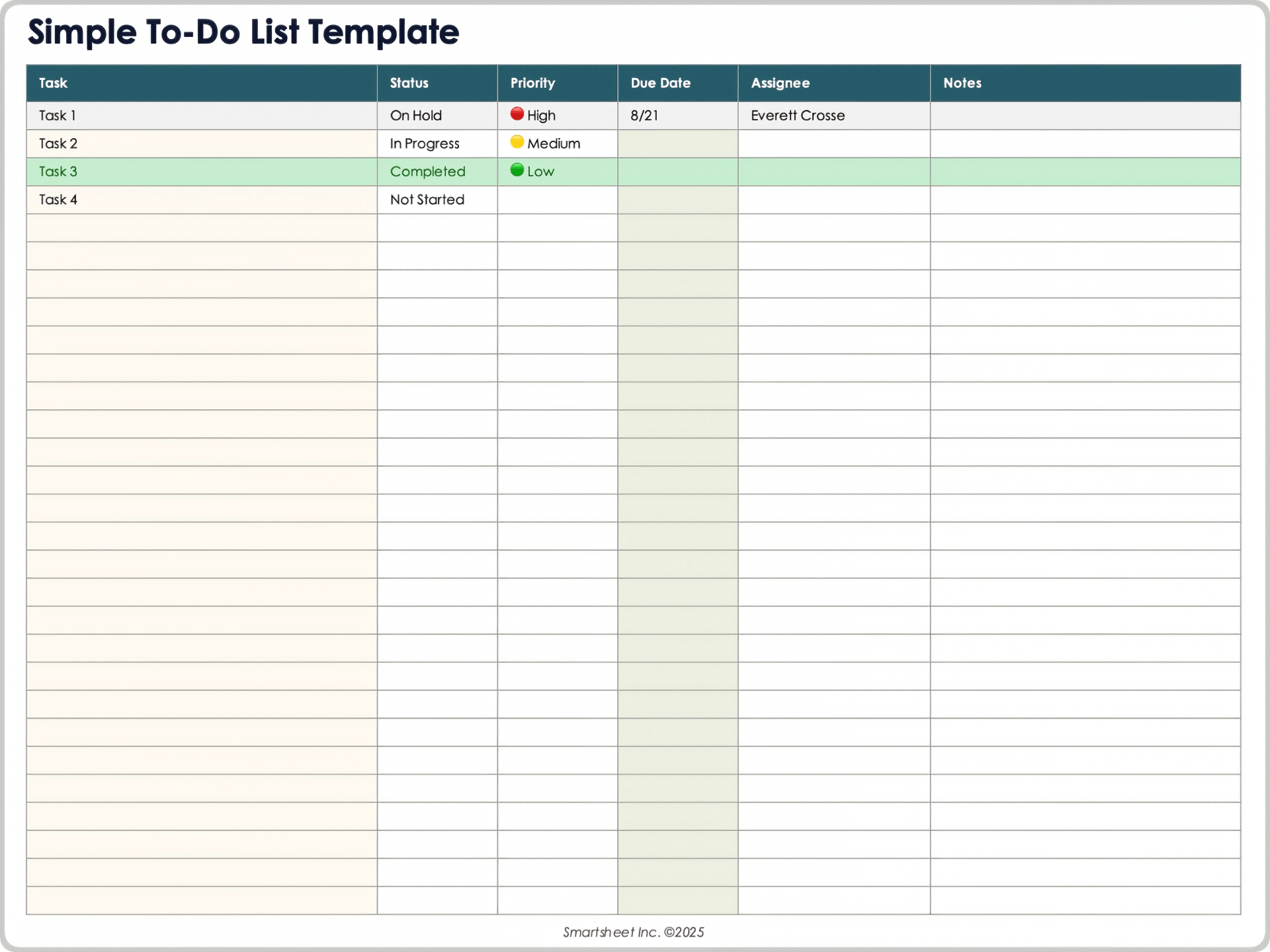Blank Printable Projects List Excel