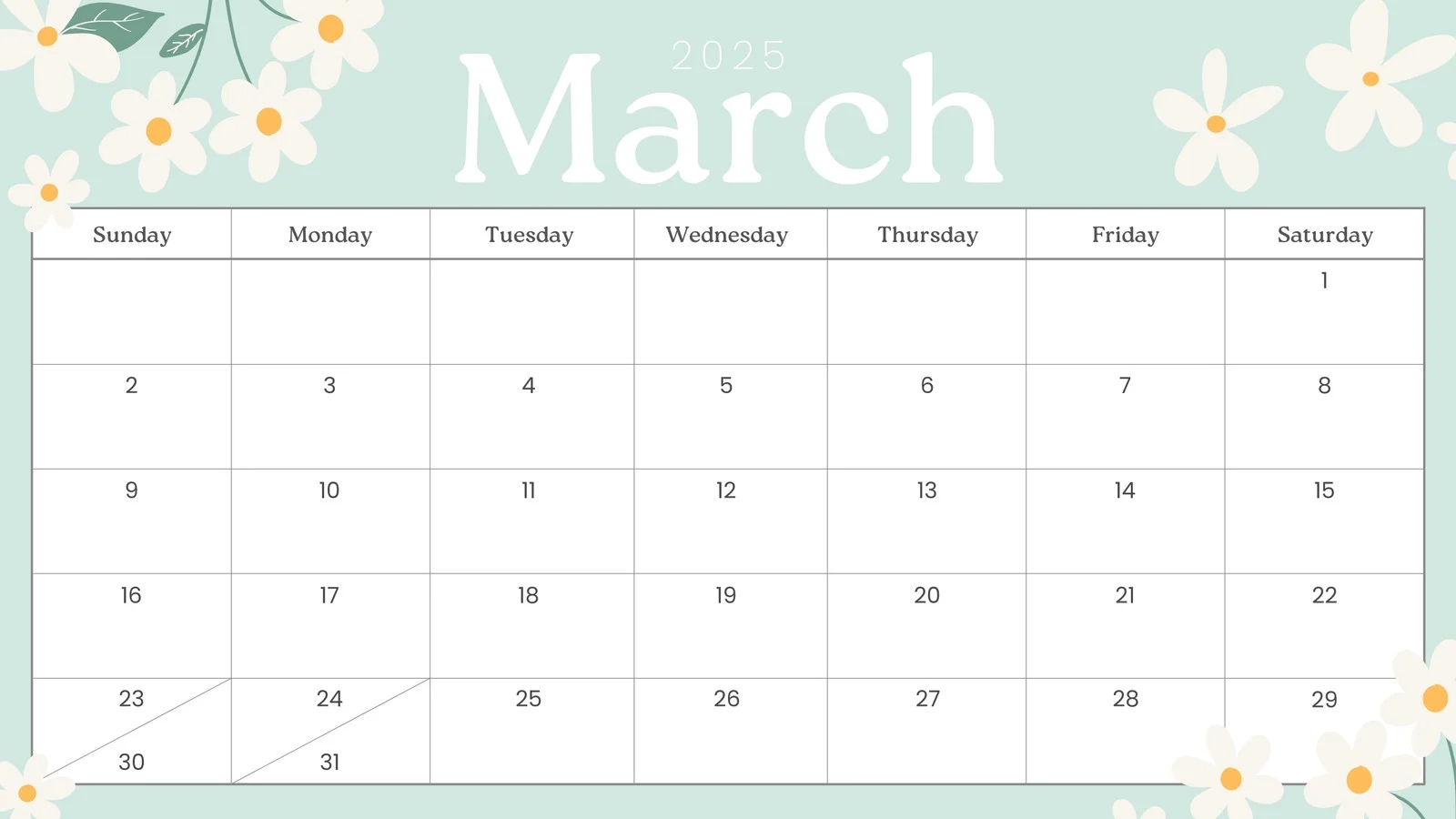 Printable Blank Calendar March
