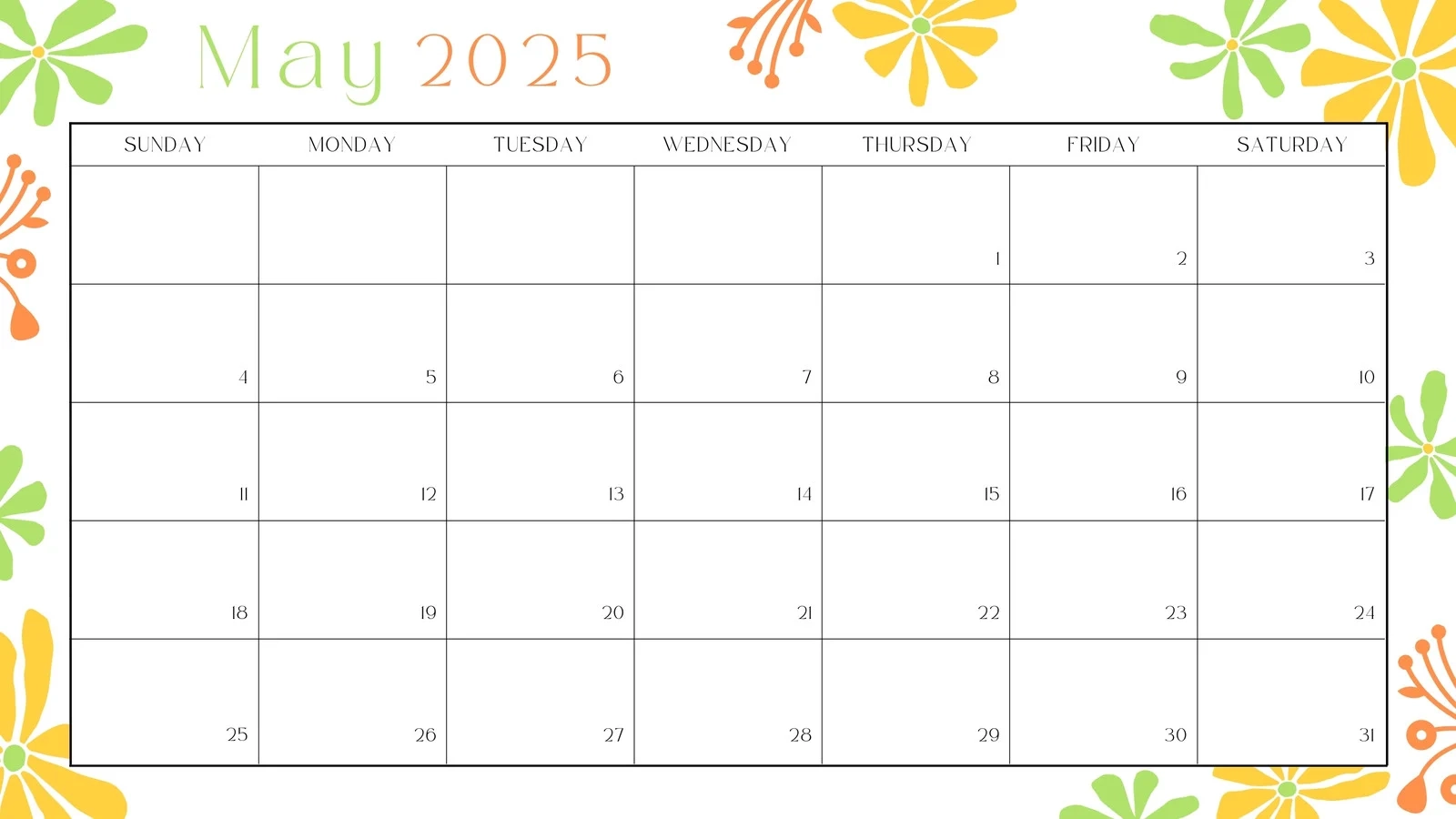 May Blank Printable Calendar