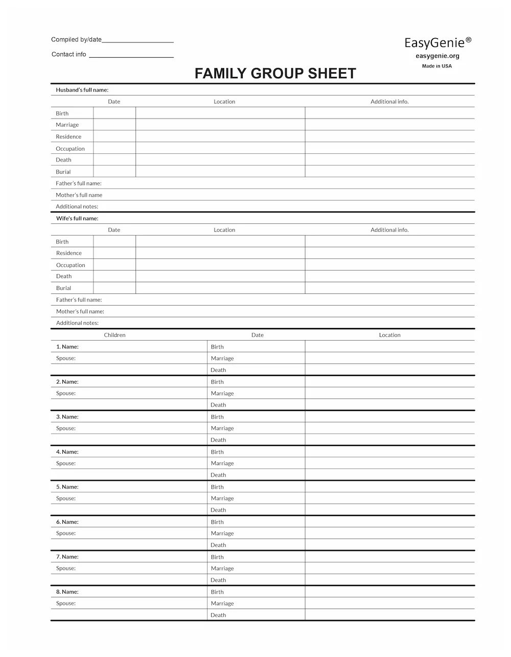 Genealogy Forms Starter Kit Blank Genealogy Forms 7 Types 40 