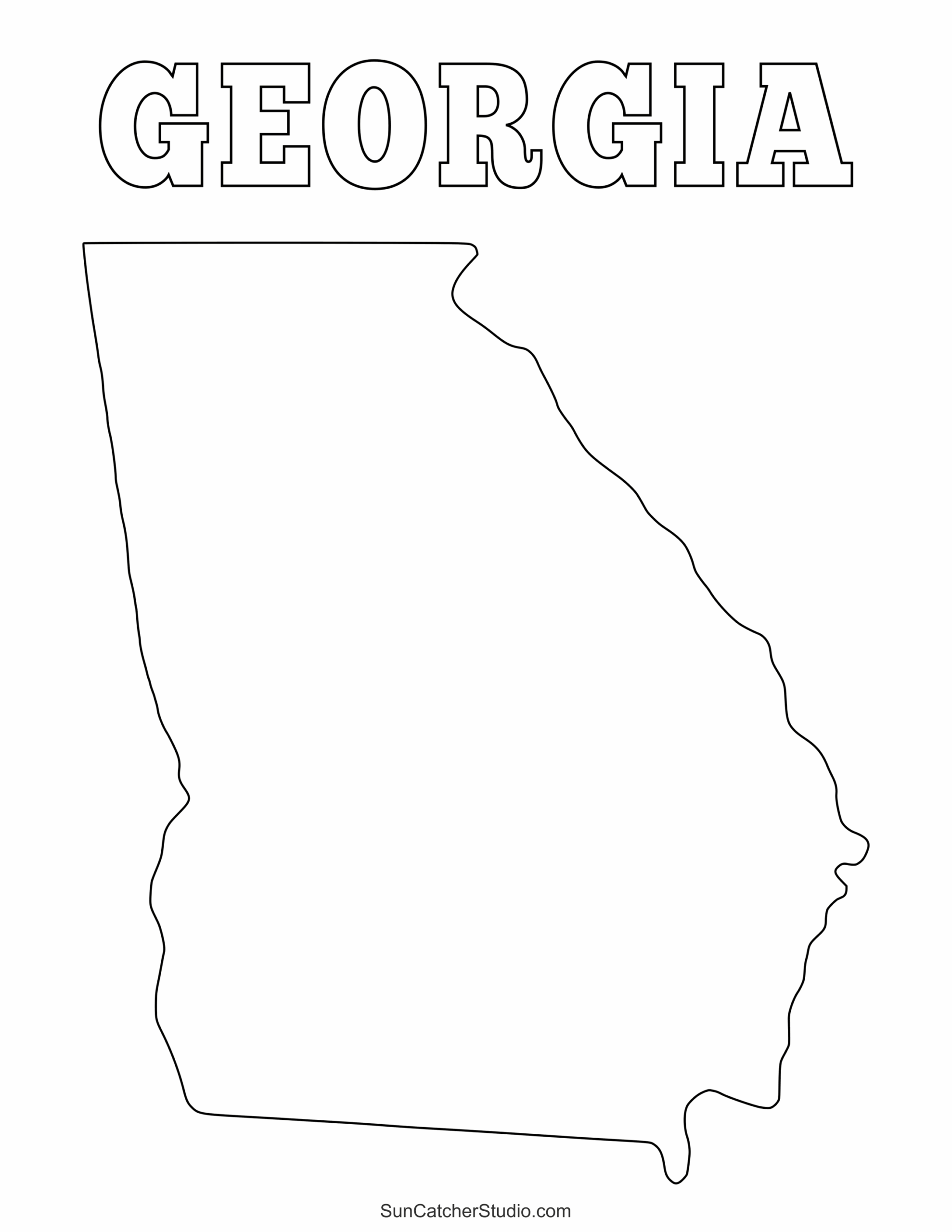 Georgia Map Outline Printable State Shape Stencil Pattern 