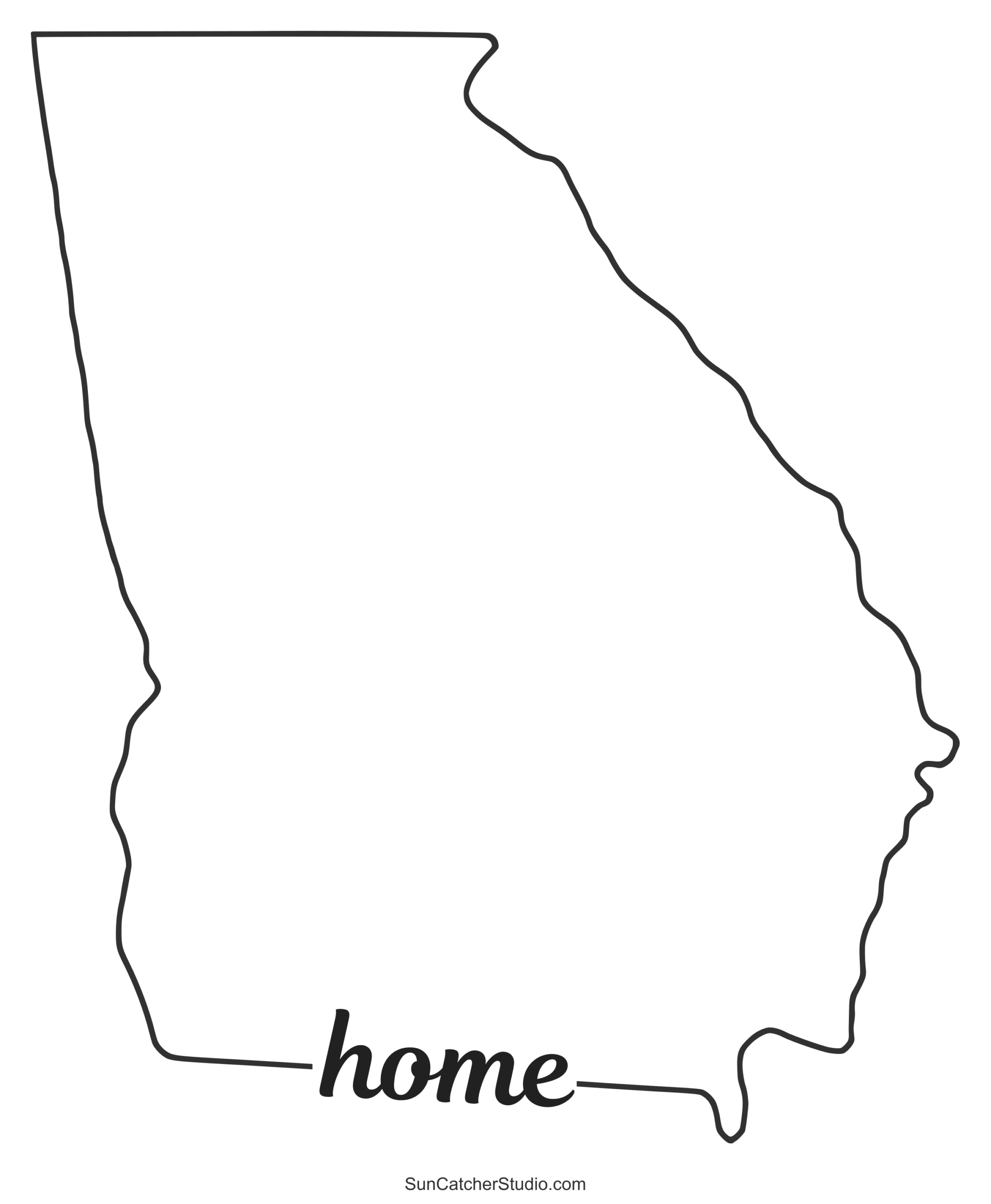 Georgia Map Outline Printable State Shape Stencil Pattern 