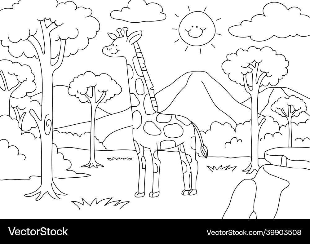 Giraffe Kids Coloring Page Blank Printable Vector Image