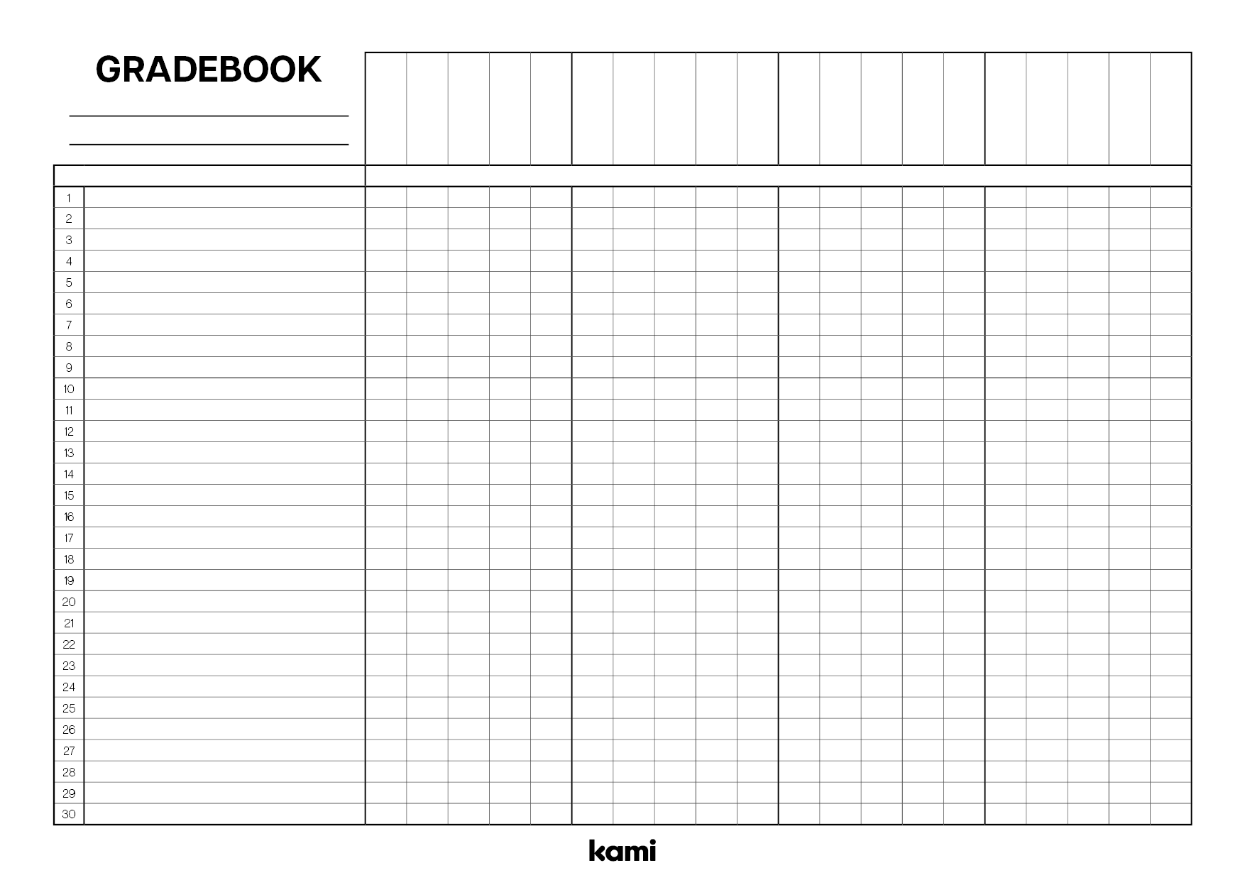 Gradebook 30 Lines Colorful Blank For Teachers Perfect For 