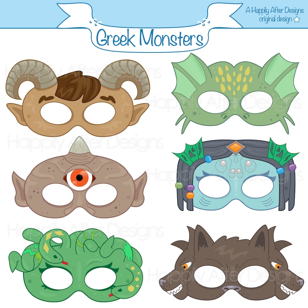 Greek Monsters Printable Masks Medusa Mask Siren Mask Cyclops Satyr Cerberus Monster Mask Mythology Hydra Dragon Printable Mask Etsy