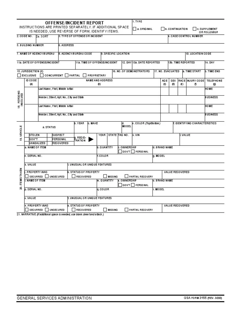 GSA Offense Incident Report Form PDF Crime amp Violence Crime 