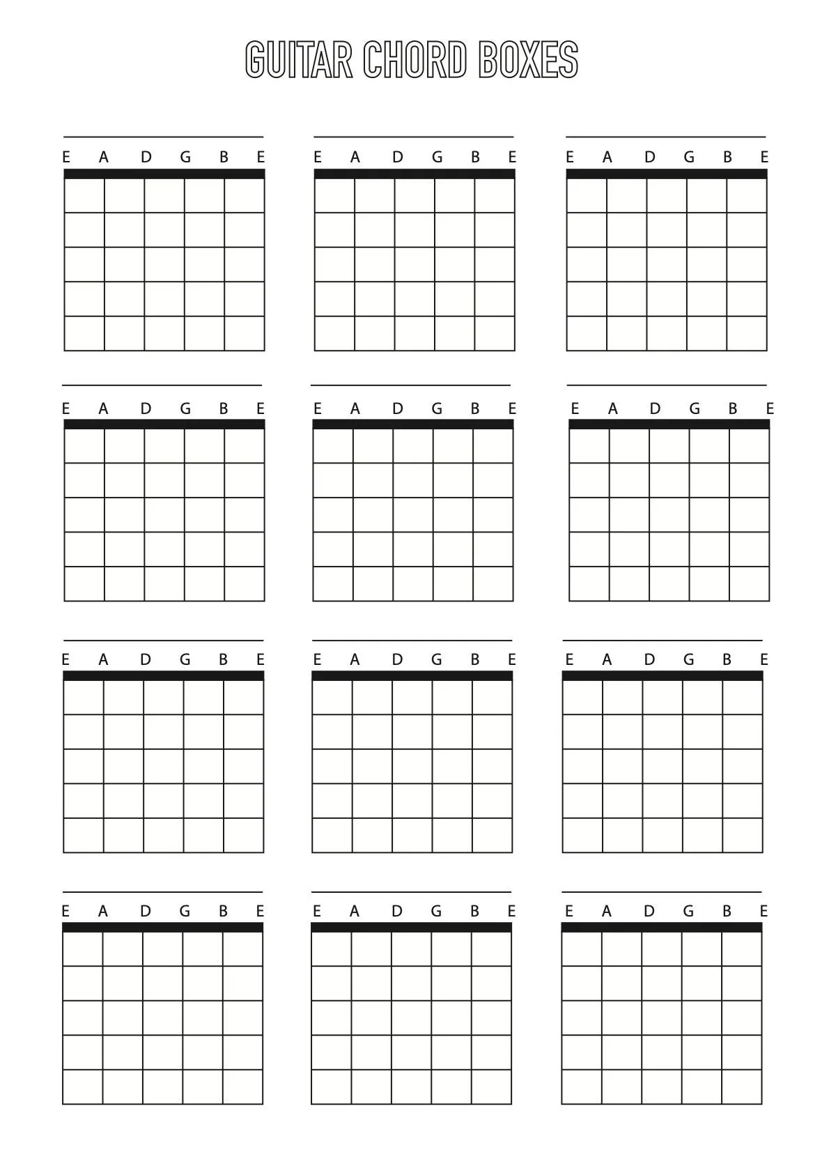 Guitar Chord Box Sheet Downloadable Template A4 Blank 6 String 
