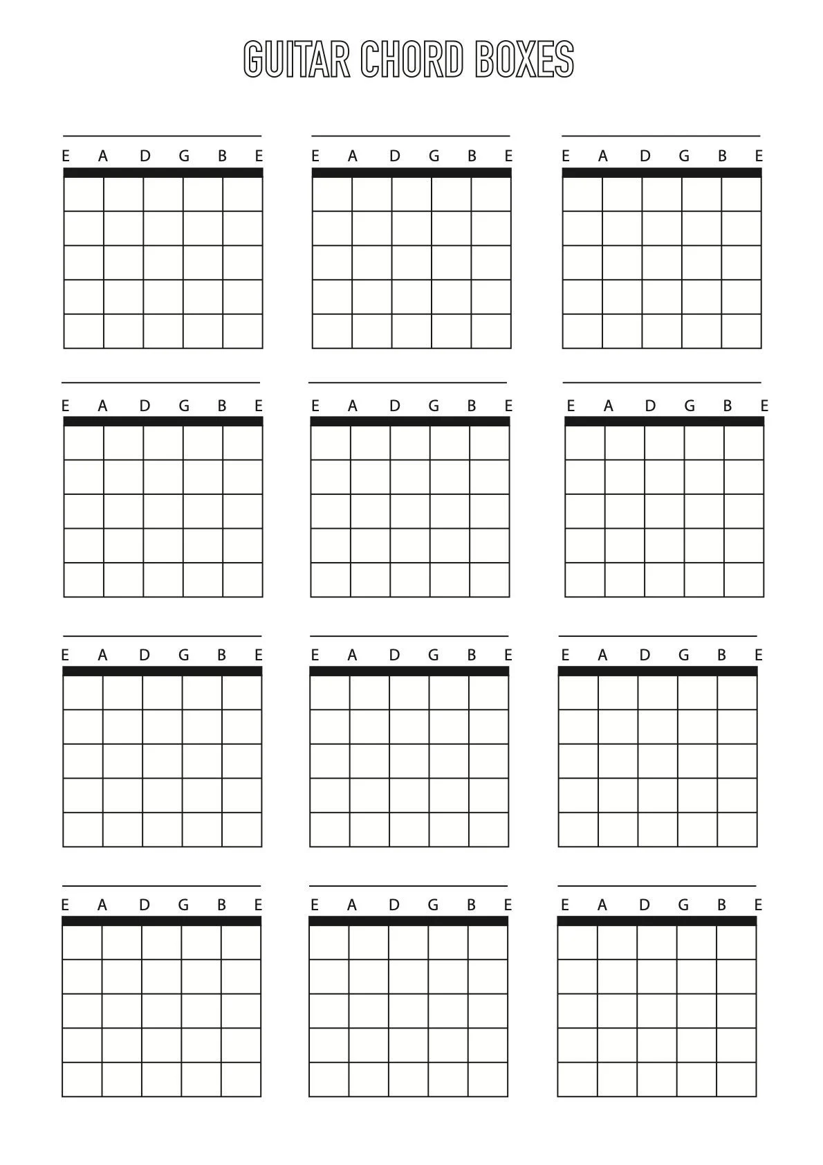 Guitar Chord Box Sheet Downloadable Template A4 Blank 6 String Etsy