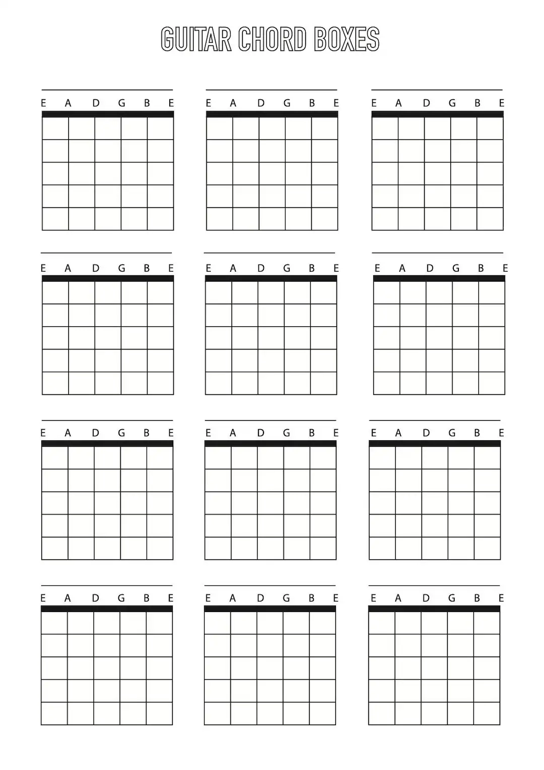 Guitar Chord Box Sheet Downloadable Template A4 Blank 6 String Etsy