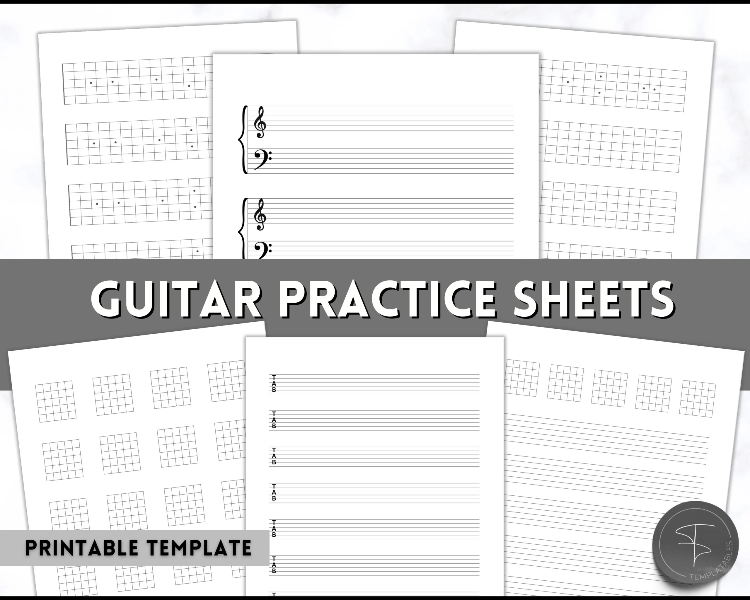 Guitar Practice Sheet BUNDLE Printable Blank Guitar Chord Sheets