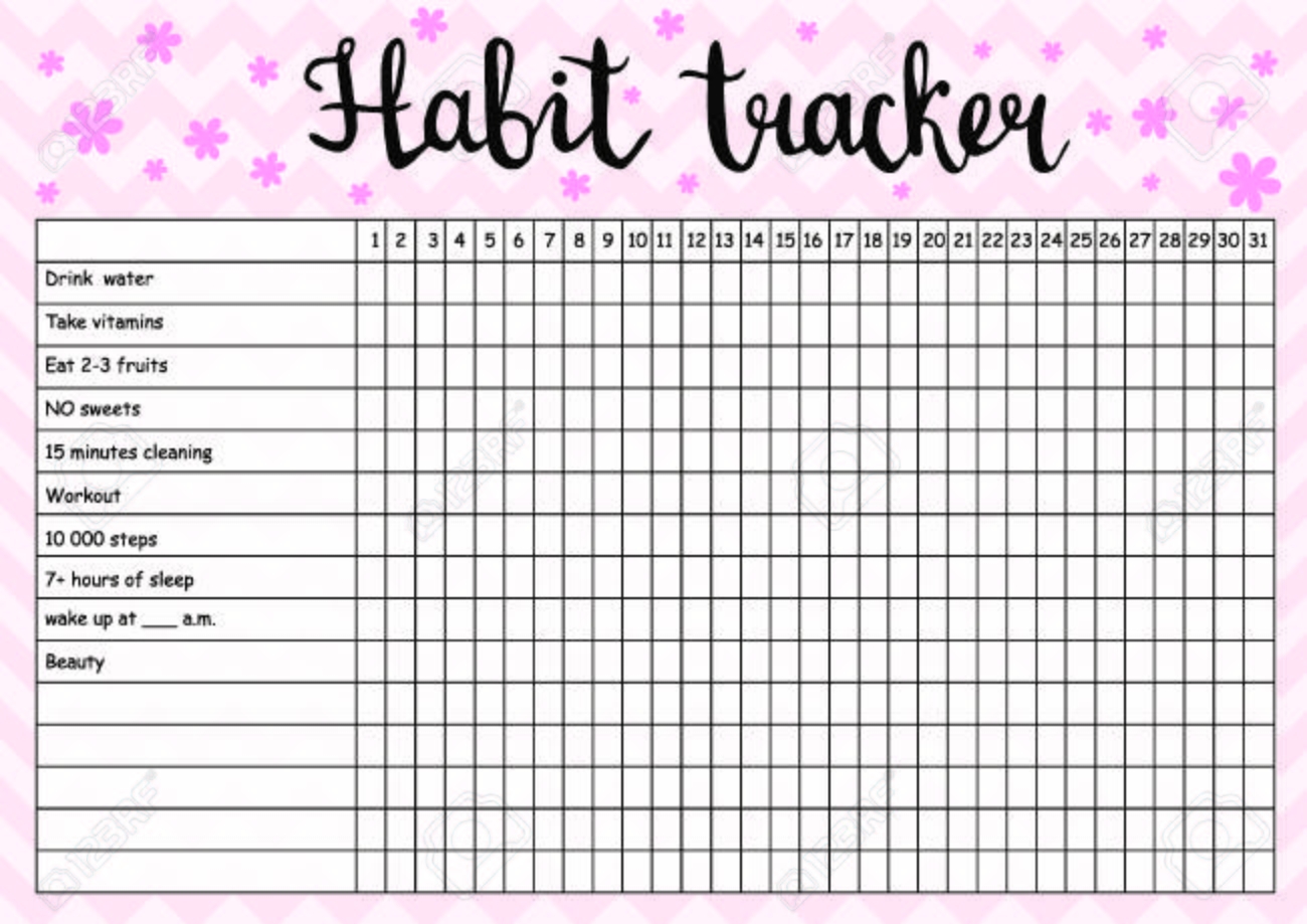Habit Tracker Blank For Girls Monthly Planner Template In Pink 