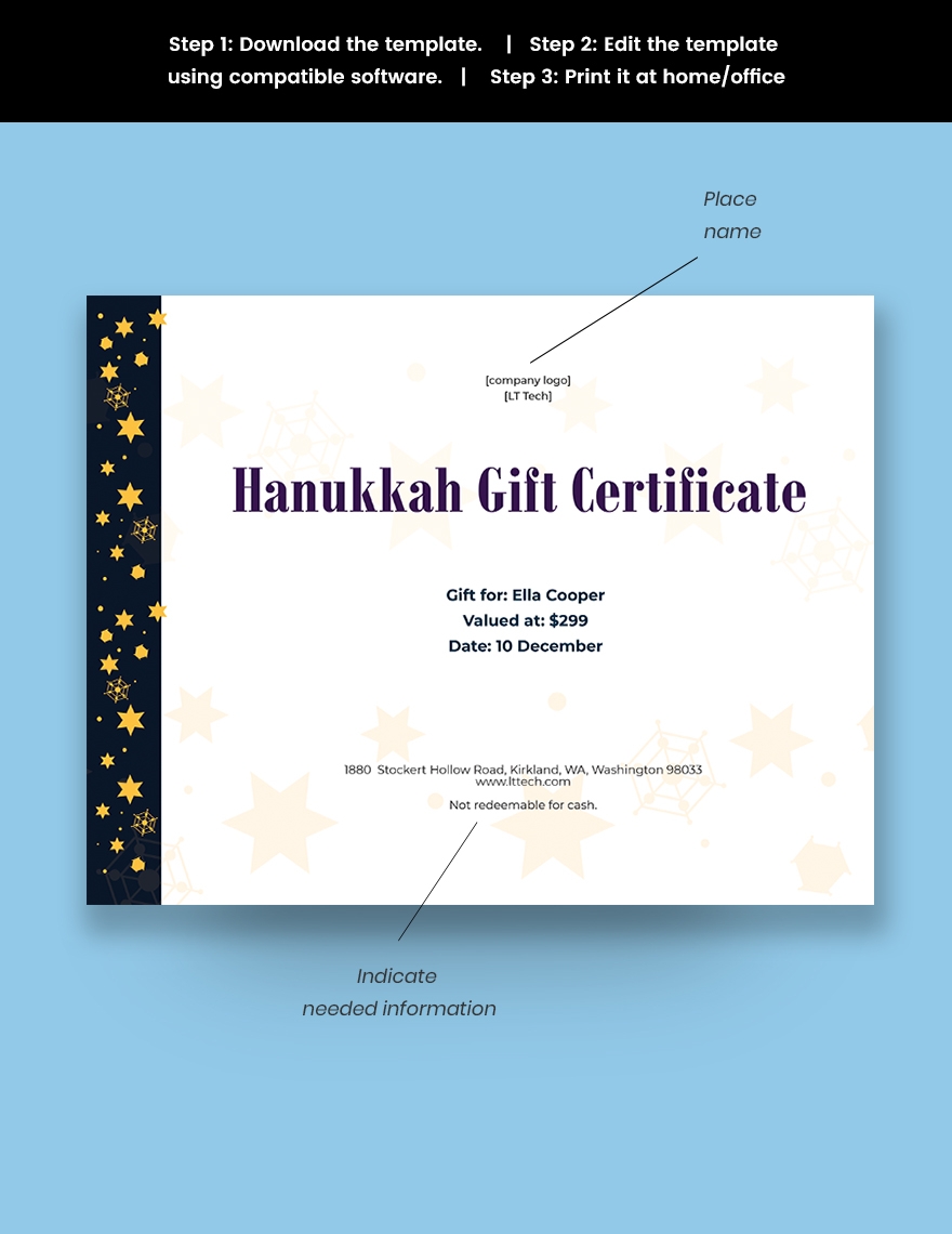 Hanukkah Gift Certificate Template In Photoshop Word Publisher 