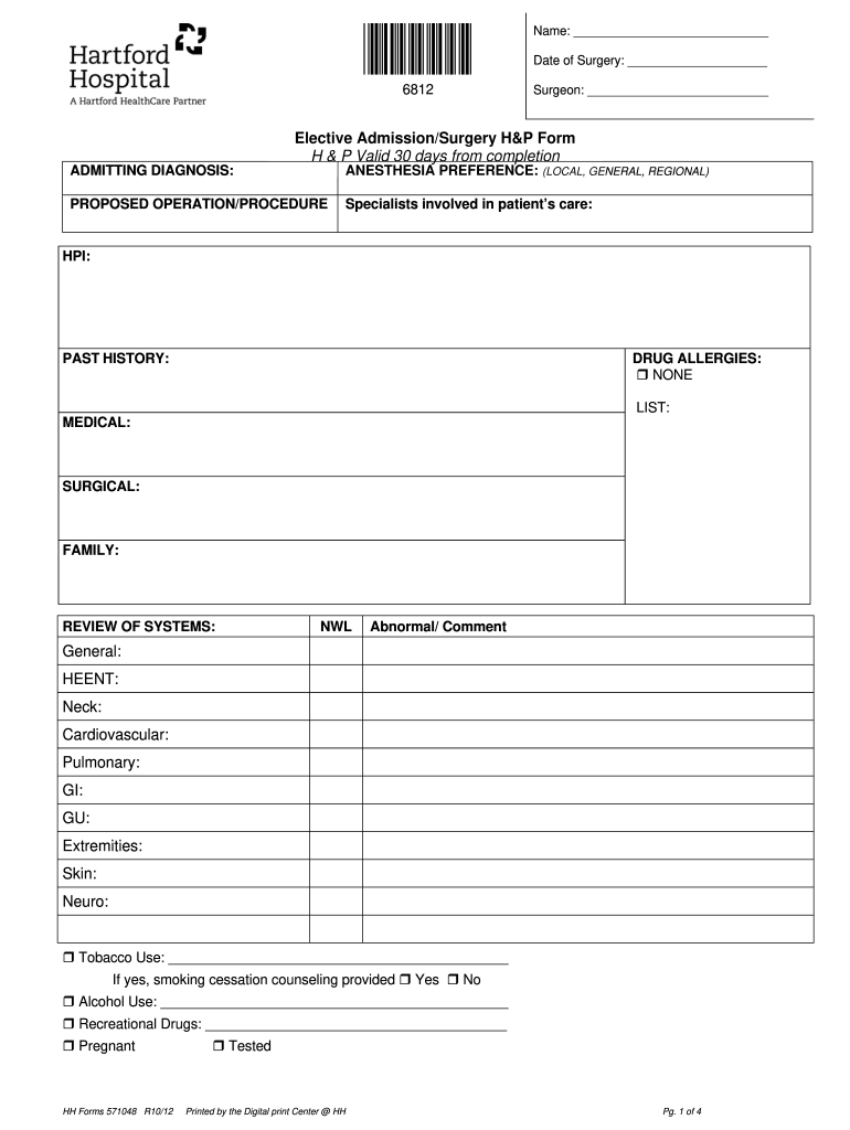 Printable Blank H&P Template