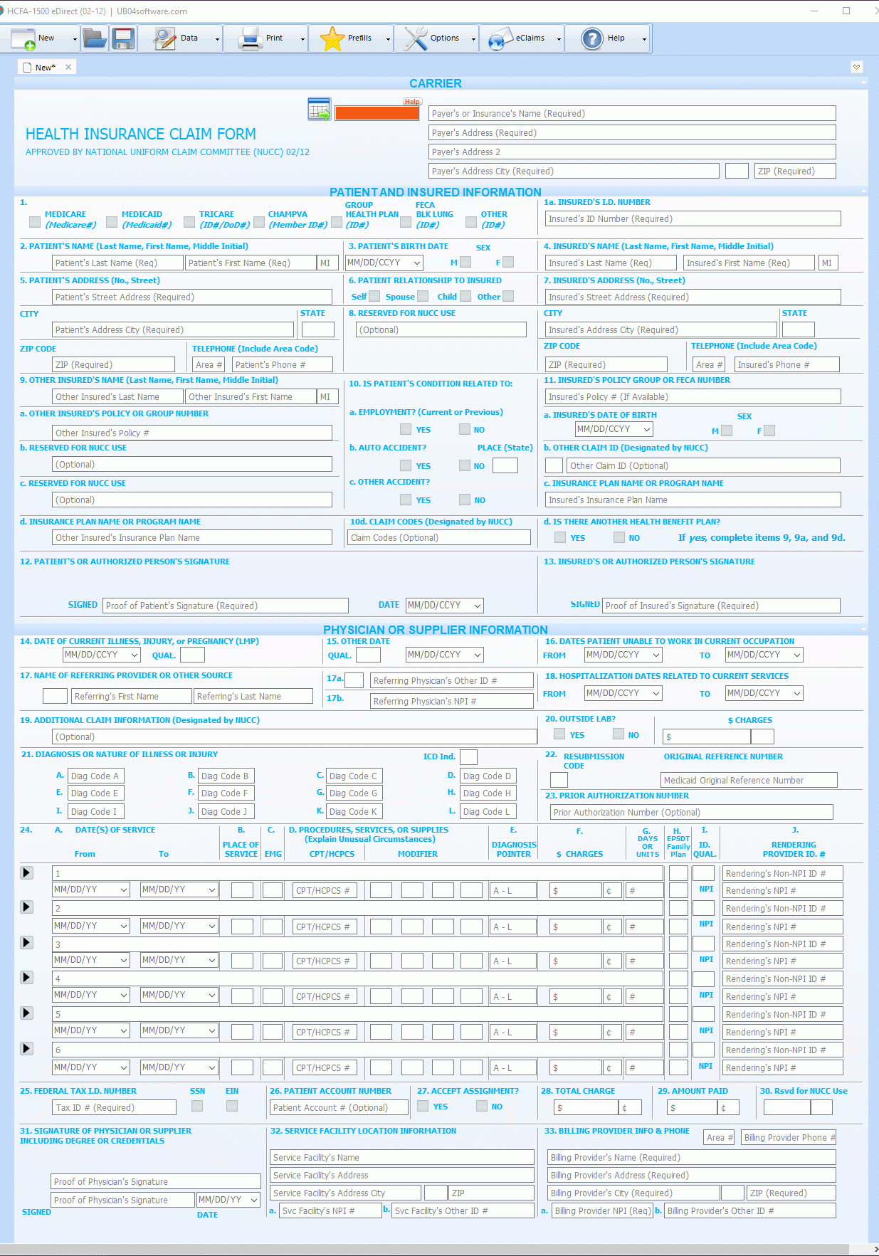 Printable Blank Hcfa Form