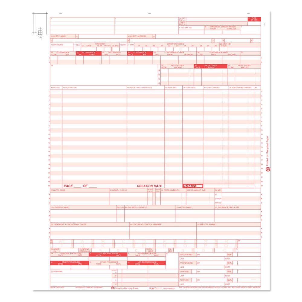 Blank Ub04 Claim Form Printable