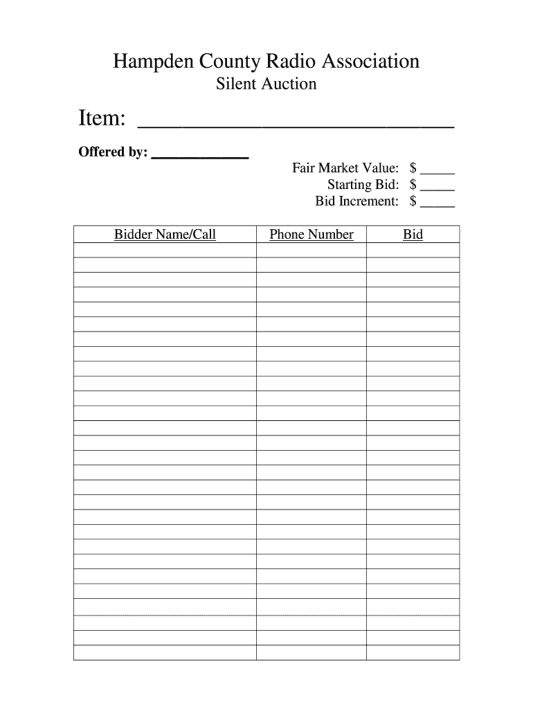HCRA Silent Auction Form Fill Online Printable Fillable Blank 