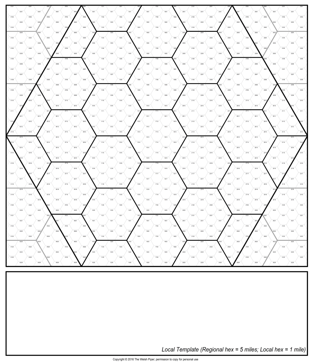 Hex Templates 5 Mile Scale The Welsh Piper