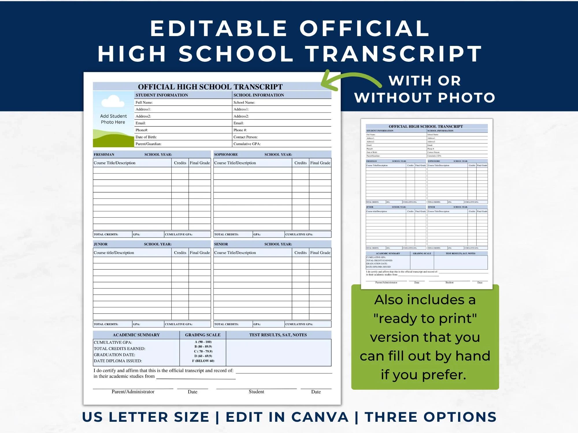 Printable Blank High School Transcript