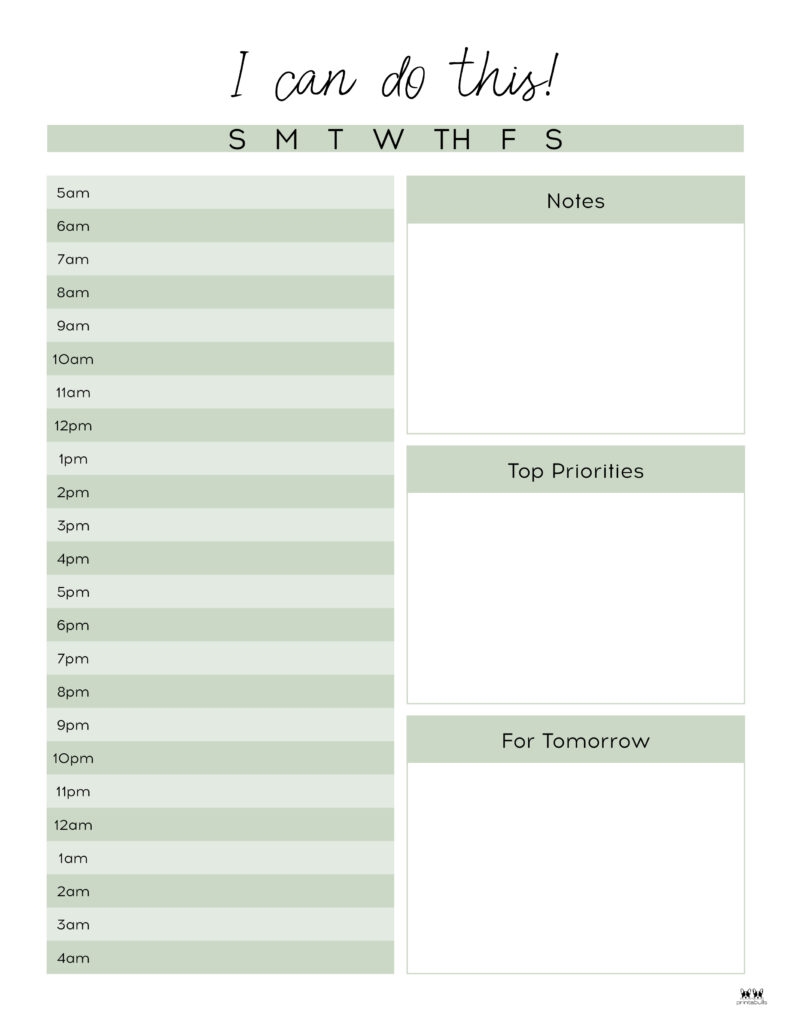 Cute Printable Blank Hourly Schedule