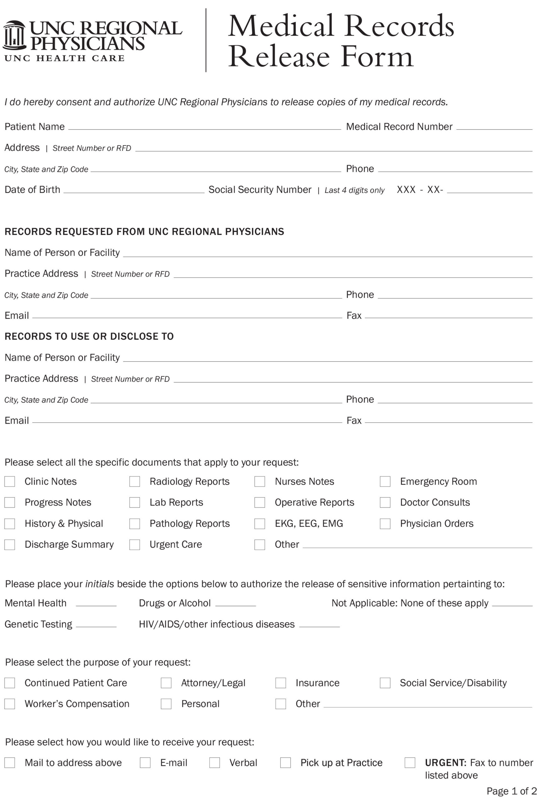 Printable Blank Medical Release Form