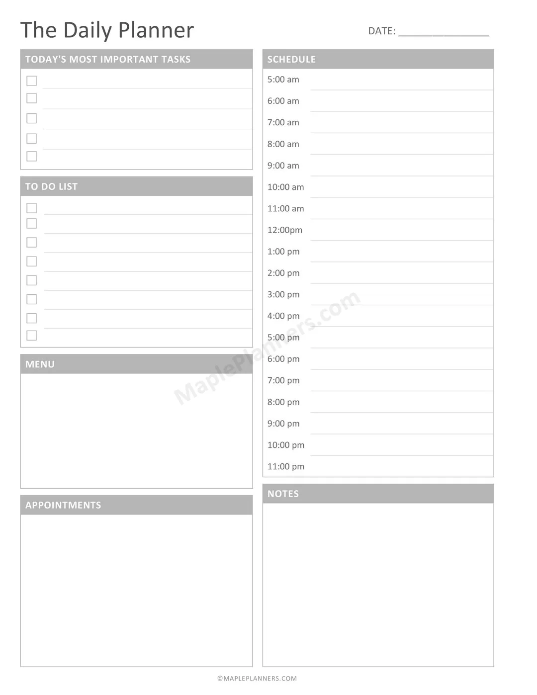 Blank Half Size Planner Printables