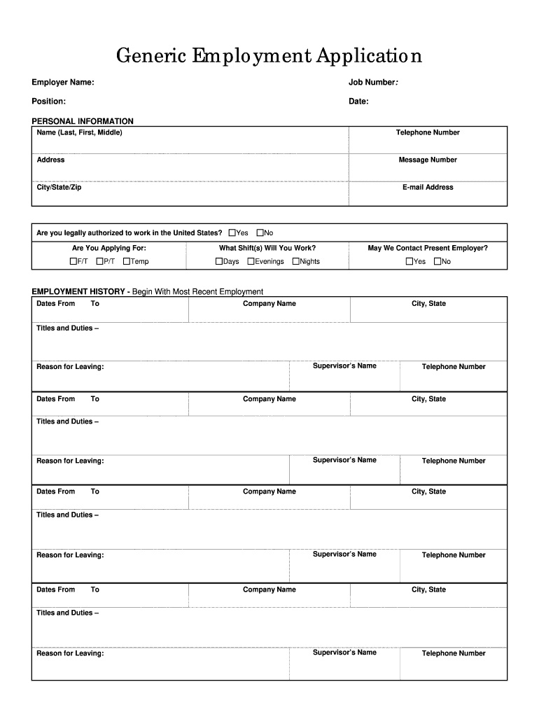 ID DoL Generic Employment Application Form Fill Online 