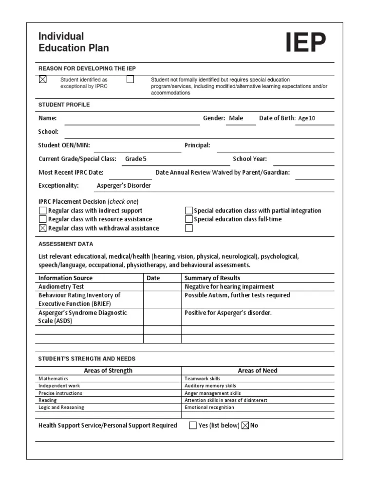 Iep Blank Template 1 PDF Individualized Education Program 