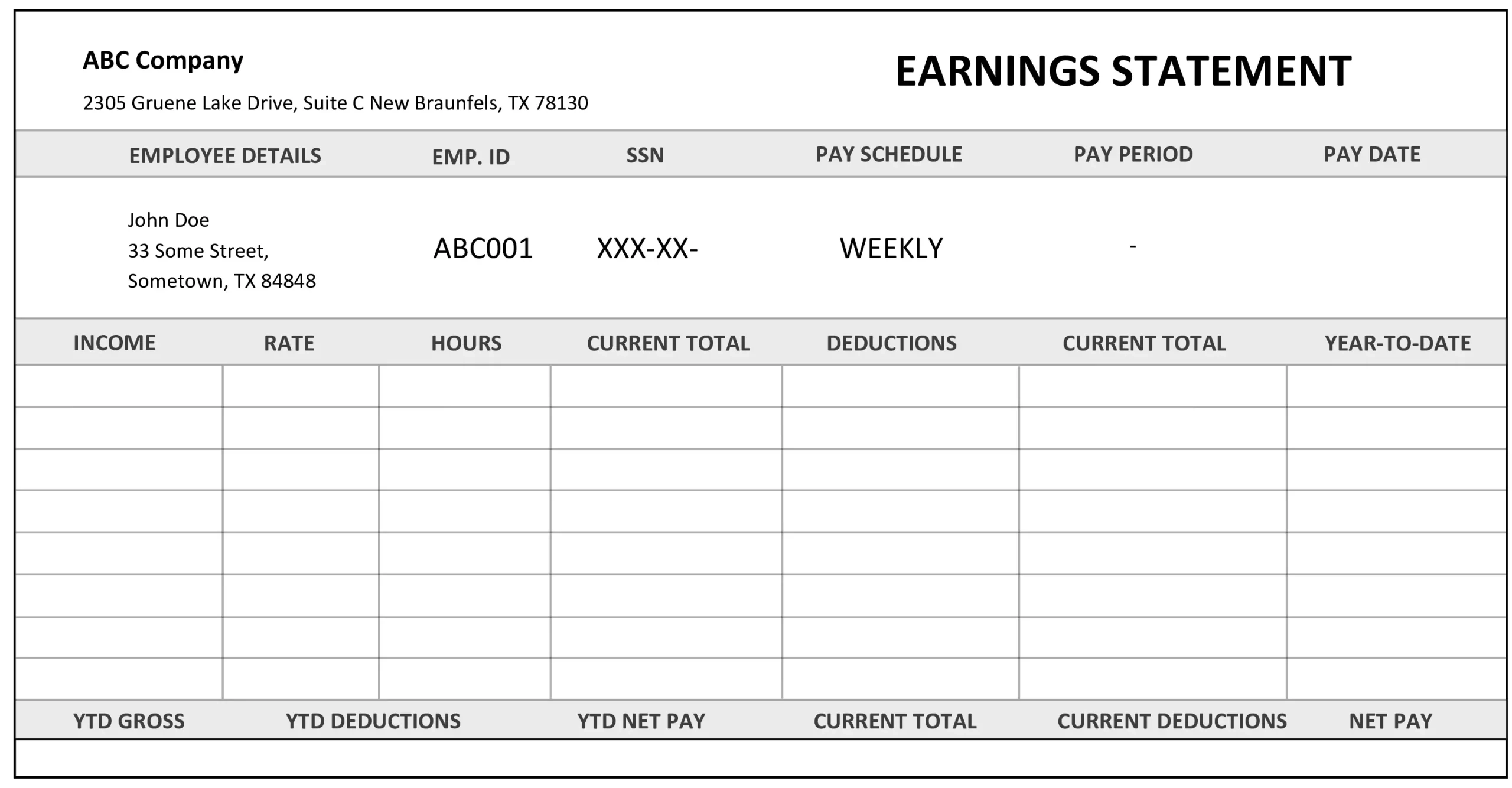 Blank Printable Pay Stubs
