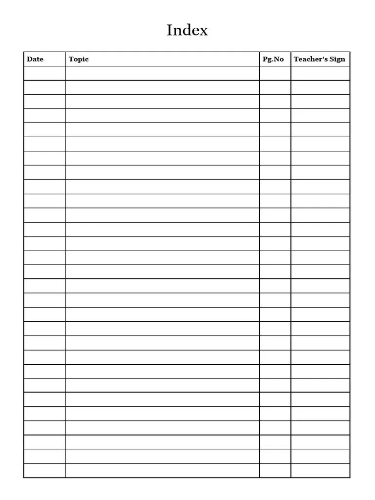 Index Template PDF