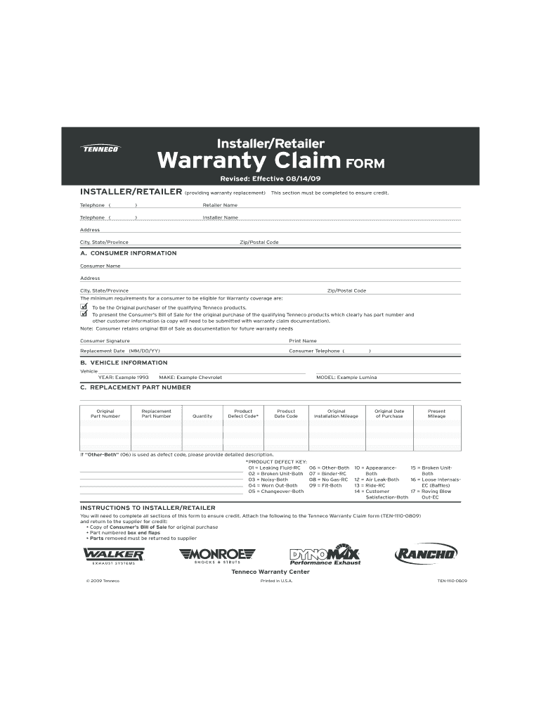 Blank Printable Product Warranty Form