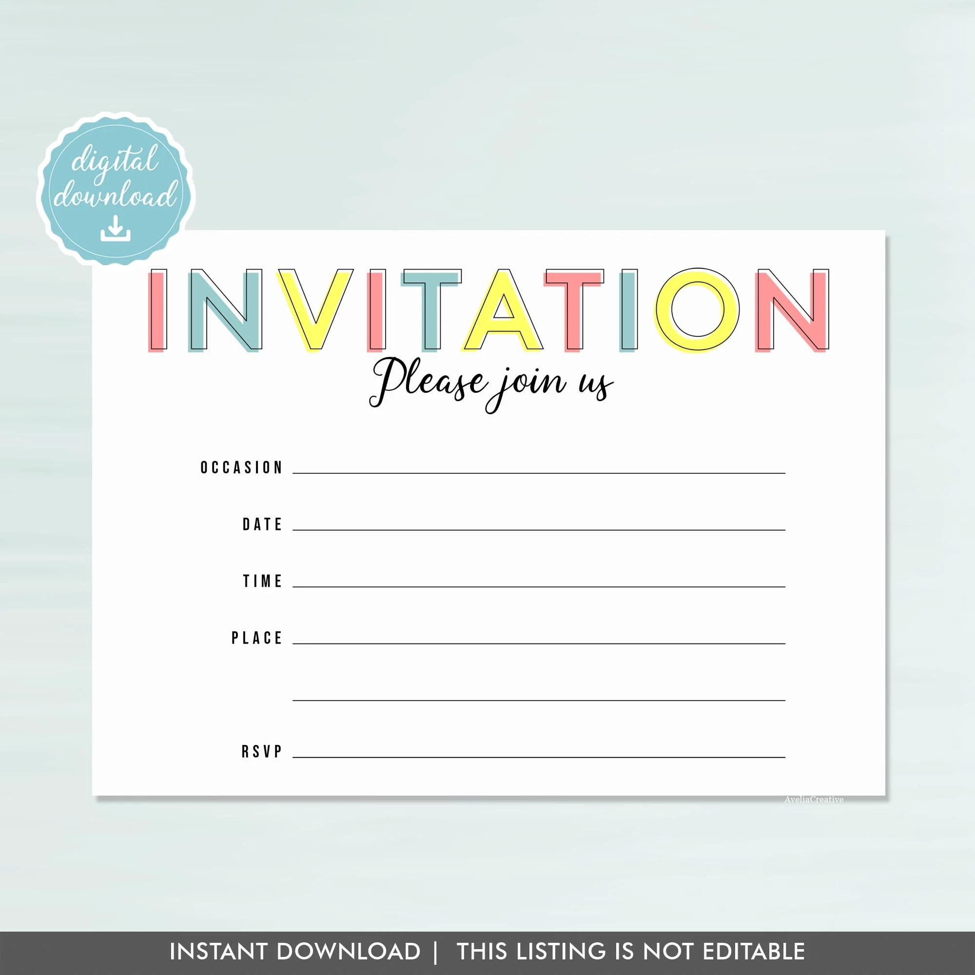 Invitation Please Join Us Blank Invitation Instant Download Fill 