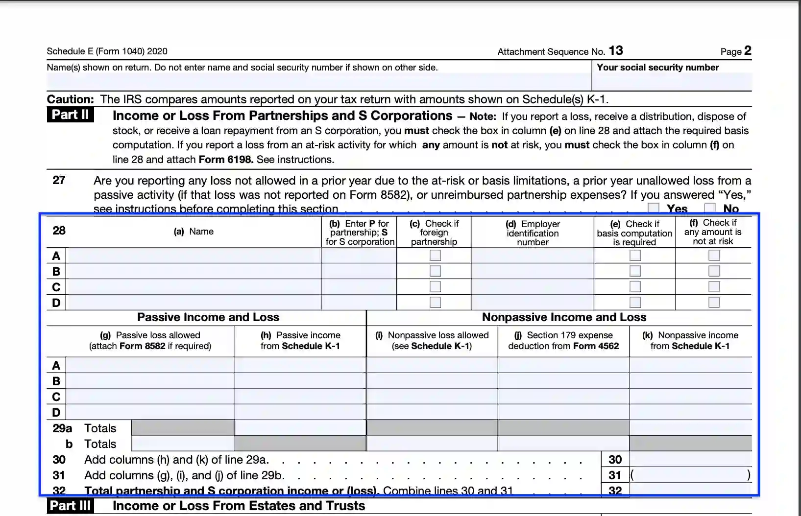 IRS Schedule E Form 1040 Fill Out Printable PDF Forms
