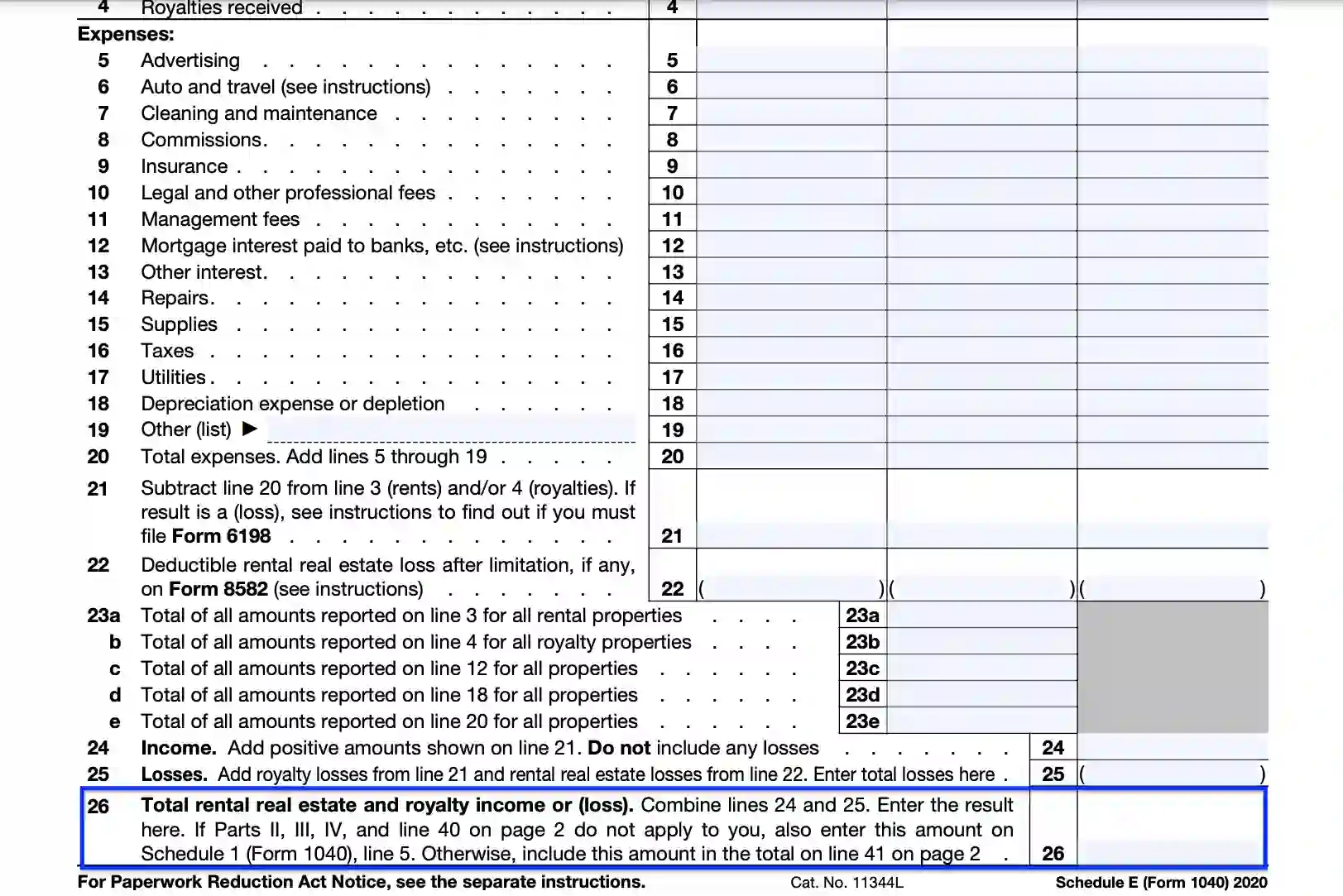 IRS Schedule E Form 1040 Fill Out Printable PDF Forms