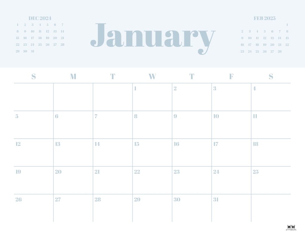 Printable Kids January Calendar Blank