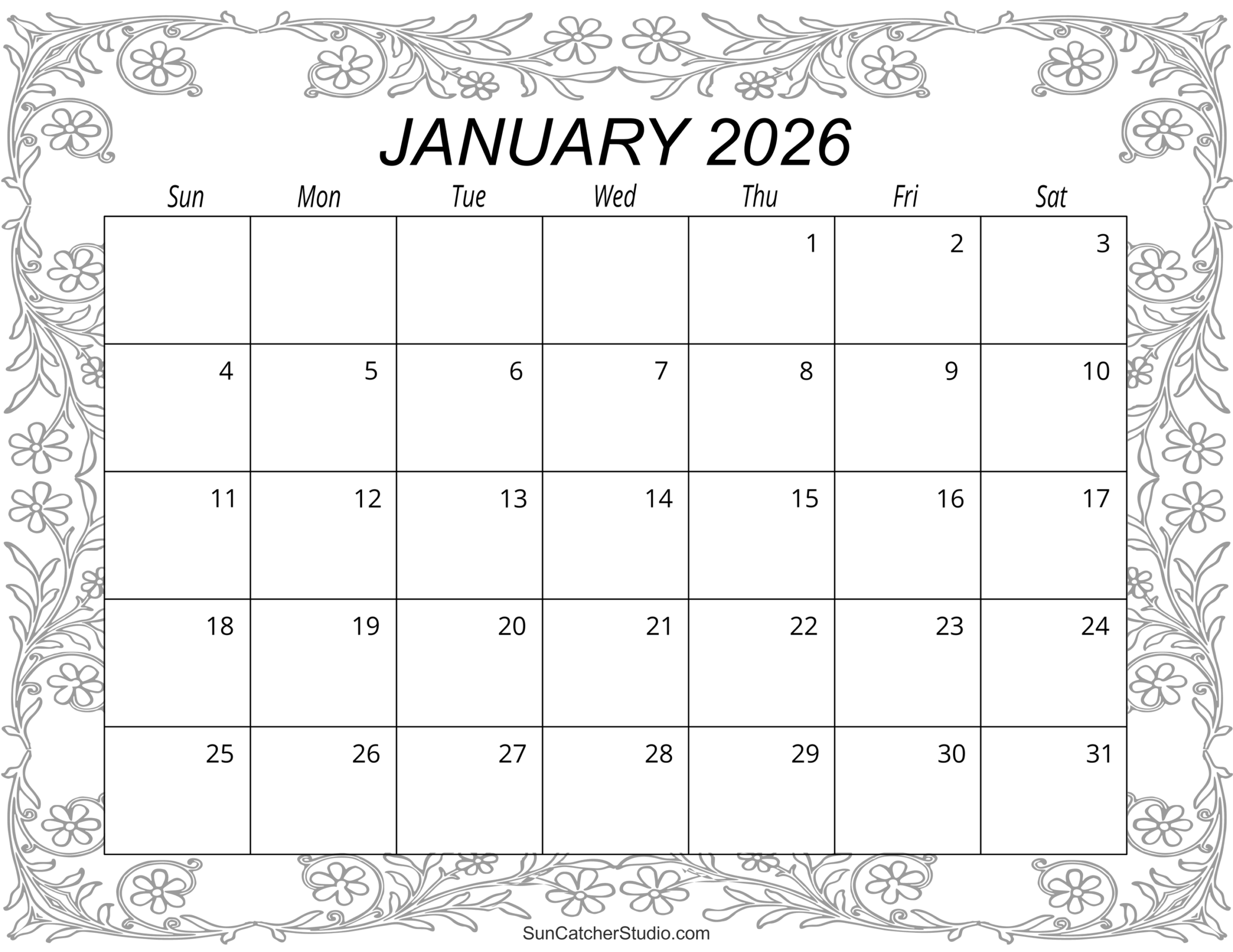 Blank 2026 Calendar Printable Monthly