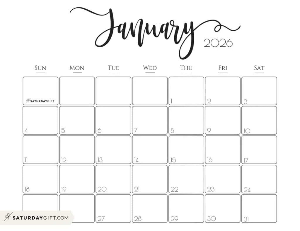 Blank January 2026 Calendar Printable