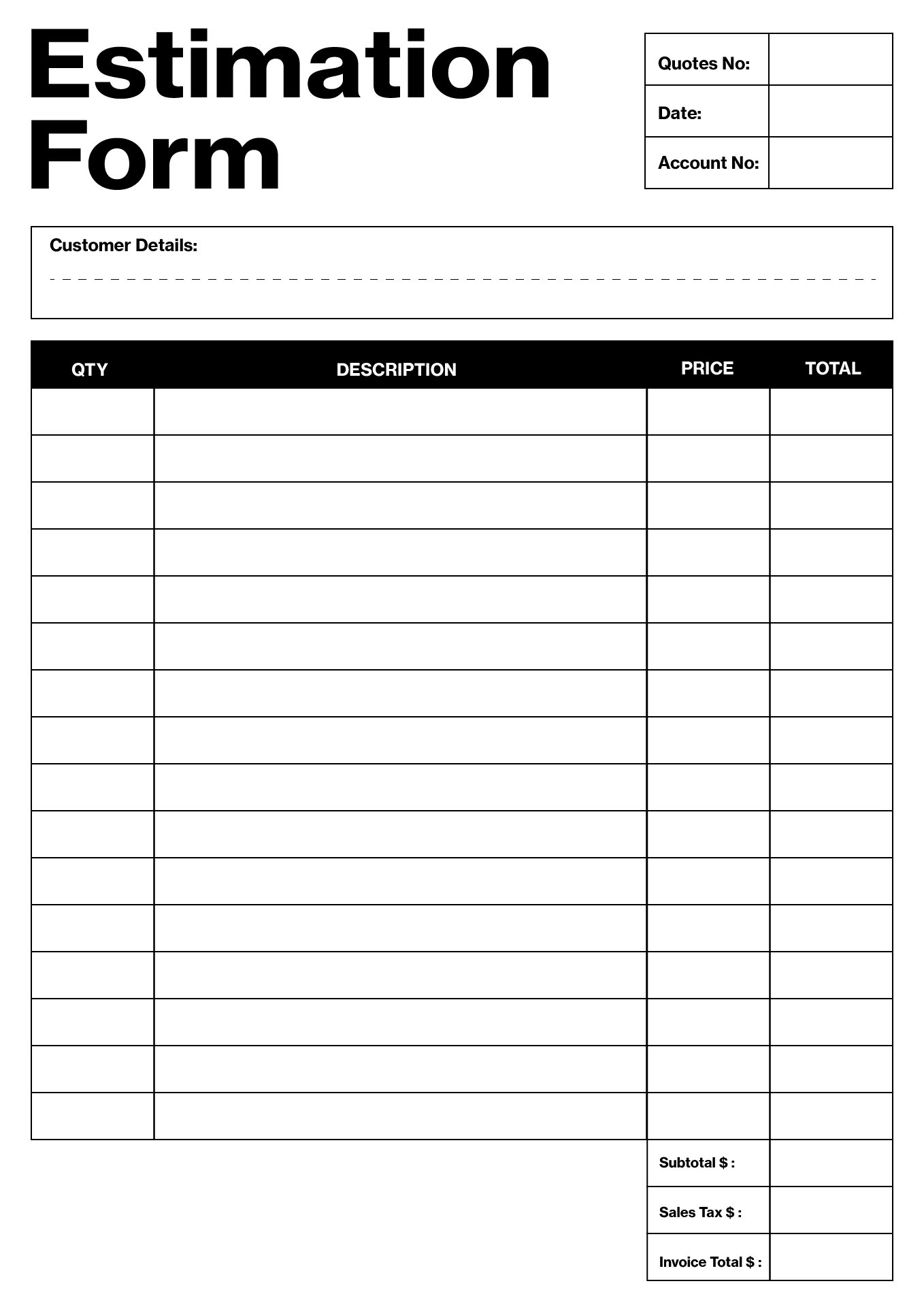 Blank Estimate Printable