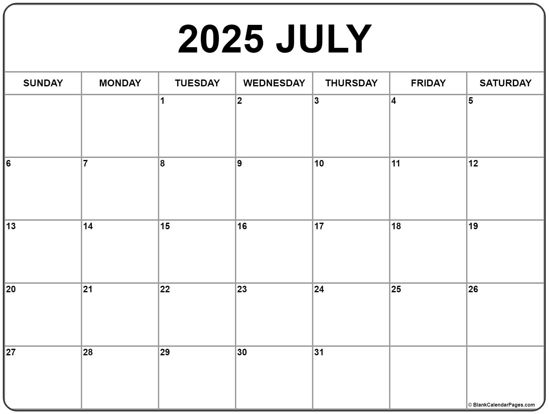 Printable July Calendar Blank Calendar