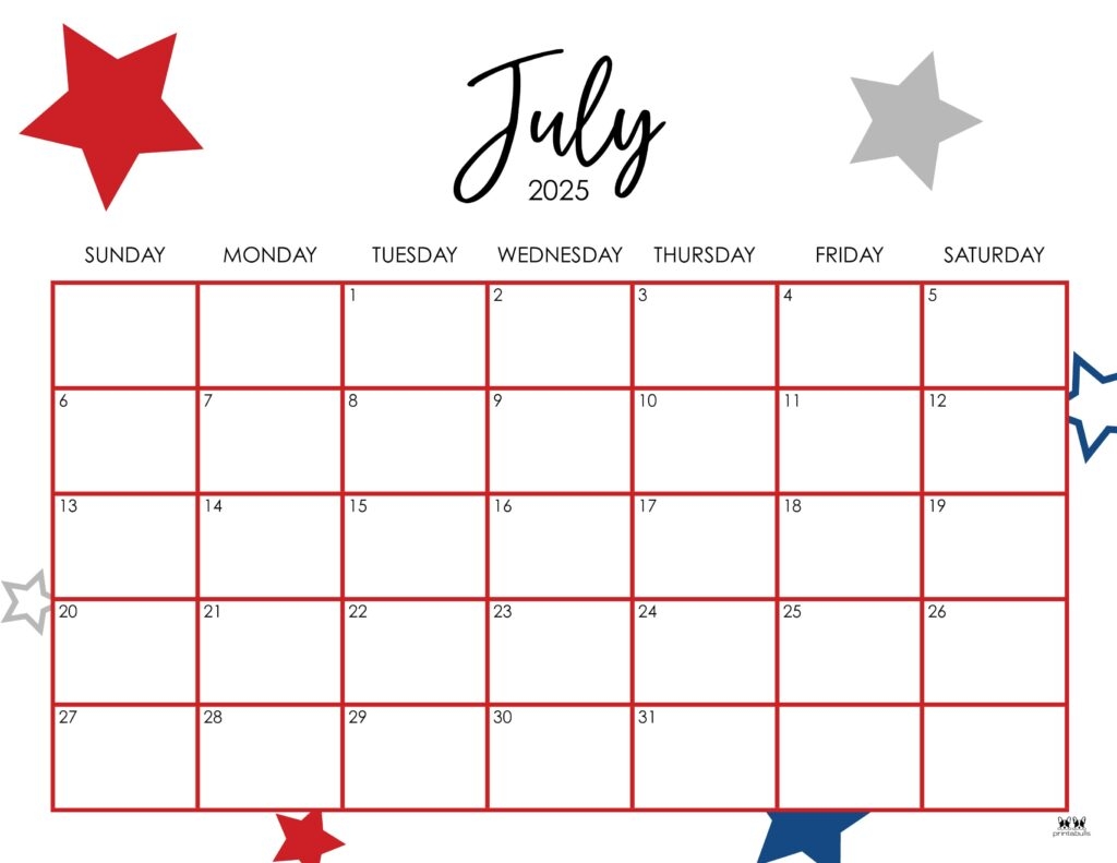 Printable Blank July Calendar